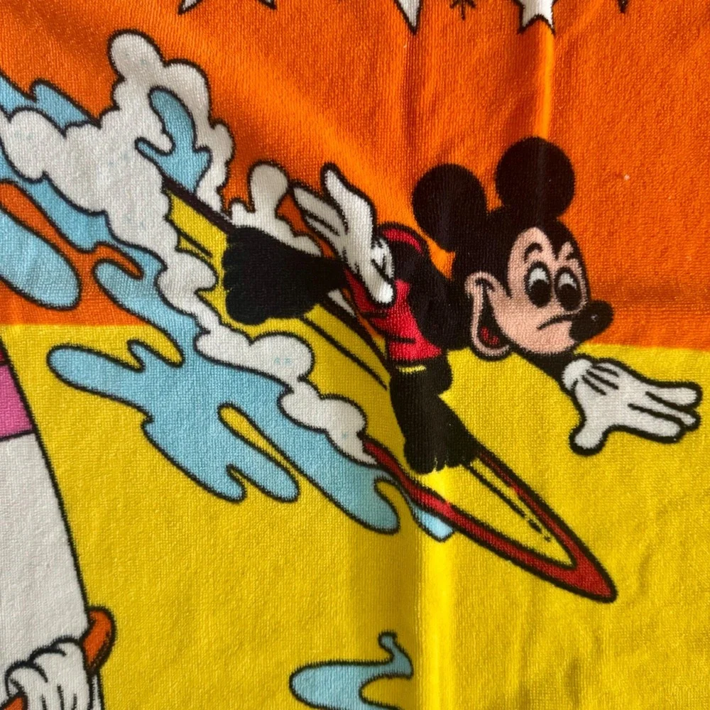 Vintage Disney Mickey Mouse Rainbow Striped Beach 90s Towel Surf Skate Cotton